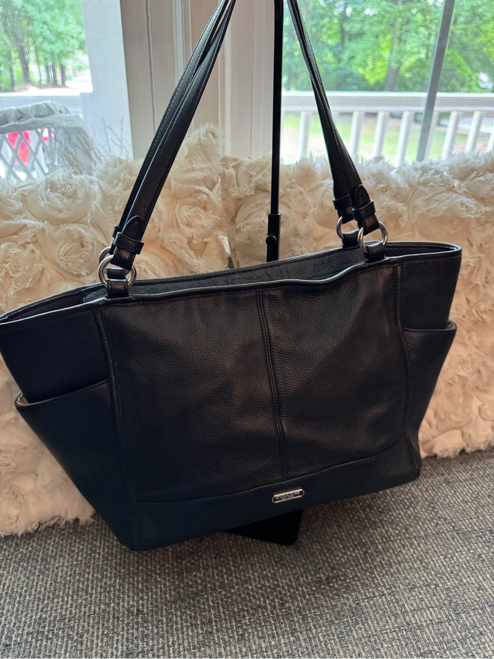 Coach Black Pebbled Leather Zip Top Tote Shoulder Bag - Picture 3 of 11